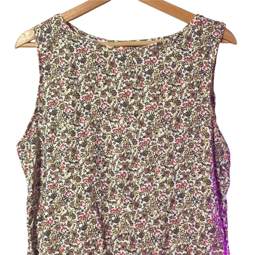 NWT Karen Scott Large Cream/Green 100% Cotton Sleeveless Floral Top [0058]